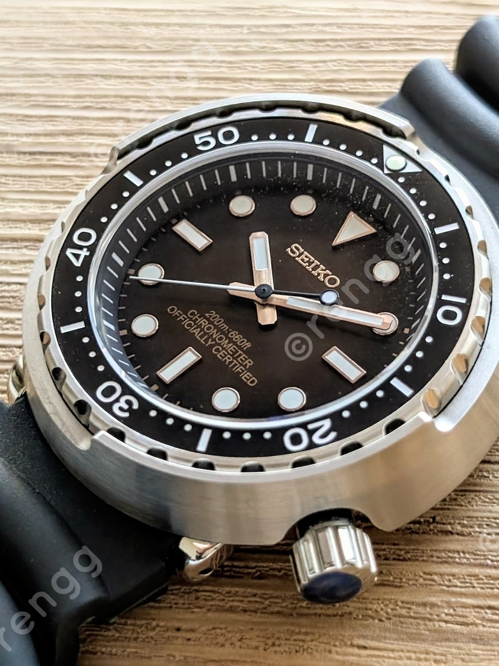 Automatic Seiko Tuna Canned 46mm Black Brown Dive Watch Sapphire 24jewels Great